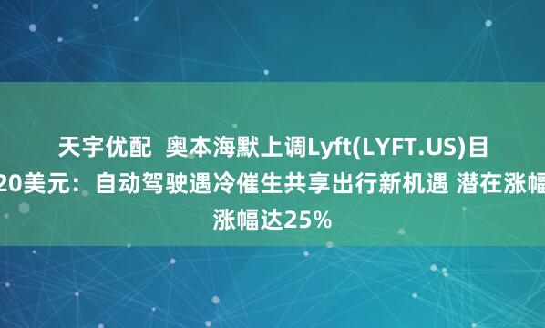 天宇优配  奥本海默上调Lyft(LYFT.US)目标价至20美元：自动驾驶遇冷催生共享出行新机遇 潜在涨幅达25%